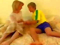 Blonde granny gets fucked by her cute teen boyfriend