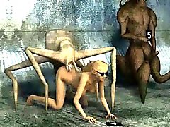 3D cartoon babe fucked by multiple monsters