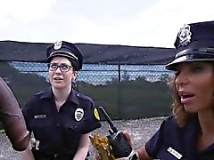 Two big ass female police officers get interracial fucked