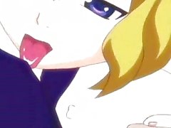 Blonde anime babe rubbing a shemale cock