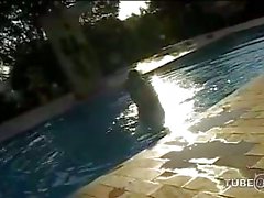 Teen shemale cutie fucked poolside