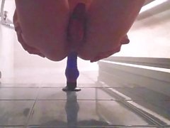 Sissy sucks and fucks Dildo in Shower