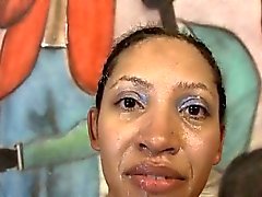 Braided Black Slut Cree Morena Gagging On White Cocks