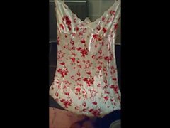 Cumming on Flowery Satin nightie