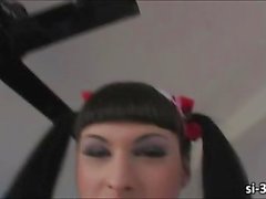 Cute tranny Bailey Jay stuffs vibrator