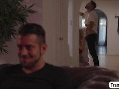 Horny trans woman lets stepbros friend bang her wet ass