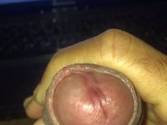 Stroking my cock as I watch a Tranny masturbate her cock