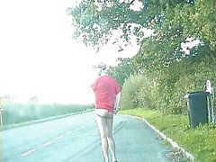 Zoe exhibitionist transvestite bitch in bumless hot pants on the streets